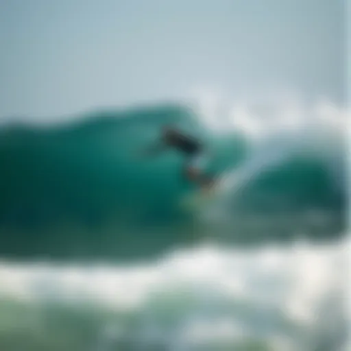 Dynamic action shot of a skimboarder riding a wave with a Zap skimboard.