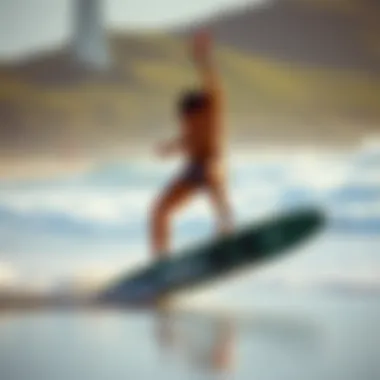 Skimboarder performing tricks on the beach, emphasizing the sport's culture.