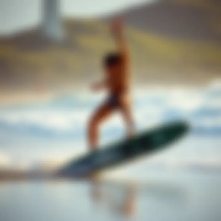Skimboarder performing tricks on the beach, emphasizing the sport's culture.